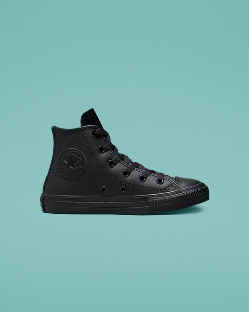 Zapatillas Altas Converse Chuck Taylor All Star Cuero Niña Negras | PE 5L4W02